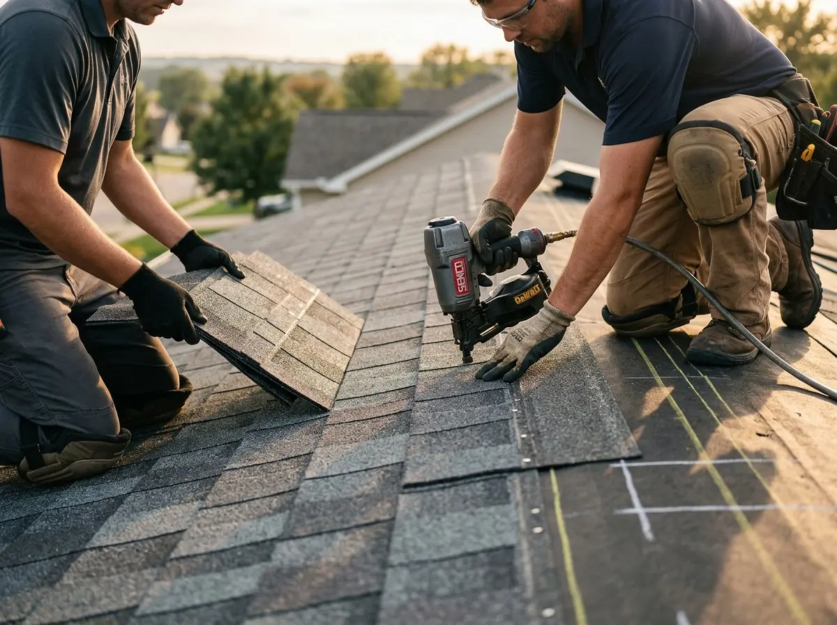 Professional roofer working on a residential roof in North Salt Lake